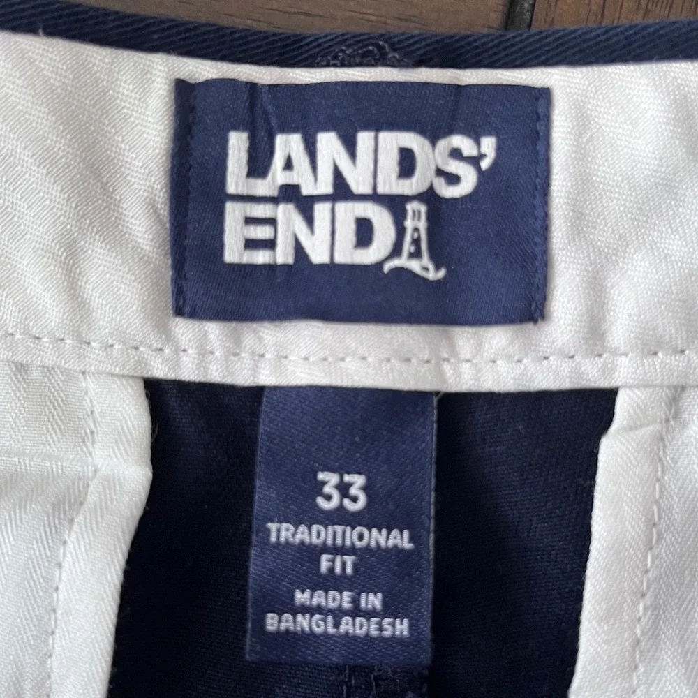 Lands' End Chino Shorts Mens 33 Navy Blue Traditional Fit Cotton Casual Preppy